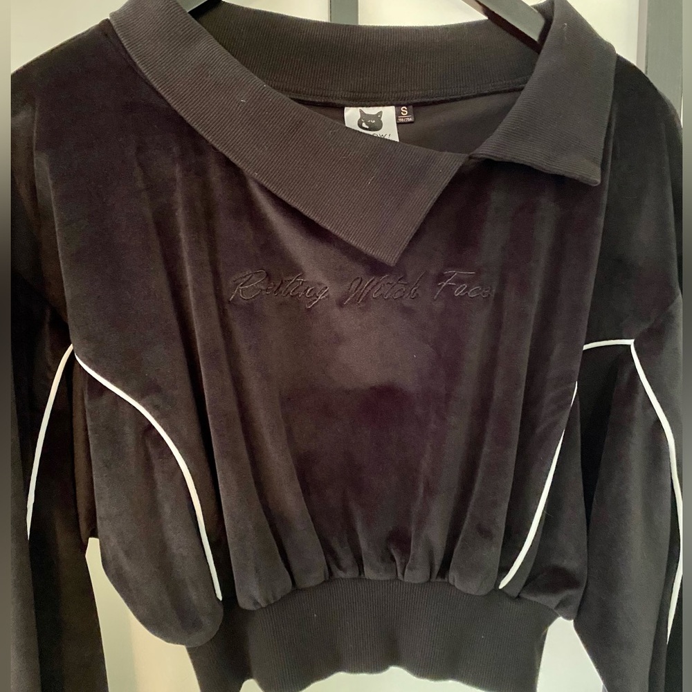 Resting Witch Face Long Sleeve Black Crop Top